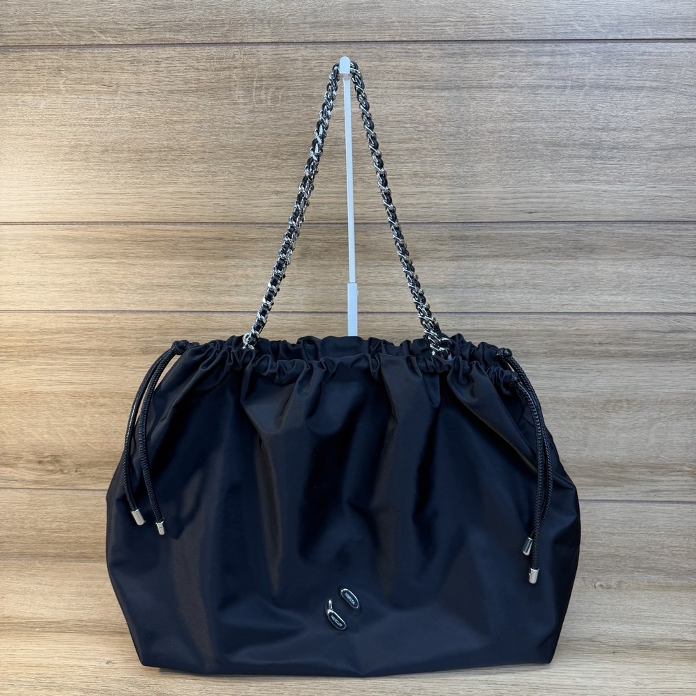 Rebecca Minkoff City Nylon Tote Black Silver Hardware Chain Work Travel Tote